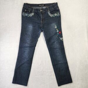 Jeans D Womens‎ Dark Wash Floral Embroidered Beaded Y2K Jeans Size 11 Indigo